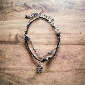 Black and silver plated sun anklet